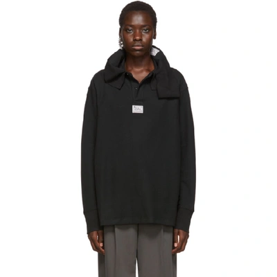 Shop Raf Simons Black Loose Hanging Collar Rugby Pullover In 00099 Black