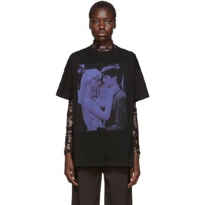 Shop Raf Simons Black Blue Velvet T-shirt In 00099 Black