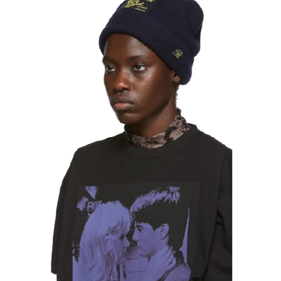 Shop Raf Simons Black Blue Velvet T-shirt In 00099 Black