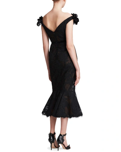 Shop Marchesa Off-the-shoulder Lace Cocktail Dress In Black