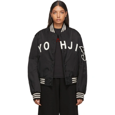 Shop Y-3 Black Yohji Letters Bomber Jacket In Black/ecru