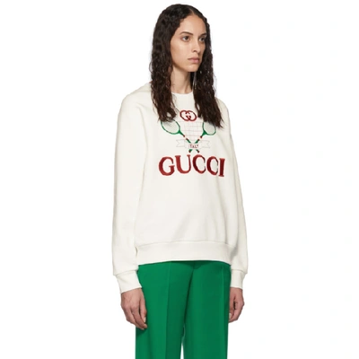 Shop Gucci White Tennis Logo Sweatshirt In Ivory