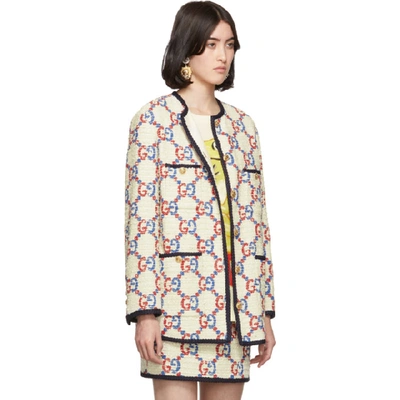 Shop Gucci White Tweed Sylvie Bomber Jacket In 9692 Multi