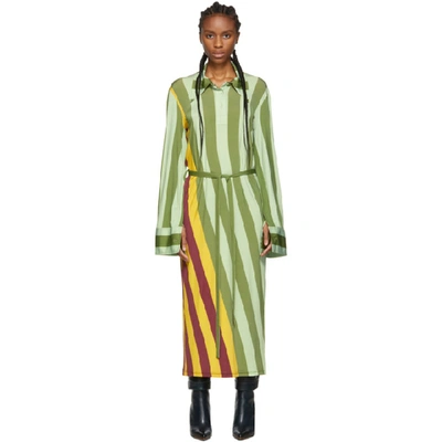 Shop Jw Anderson Multicolor Warped Stripe Print Polo Dress In 488 Malbec