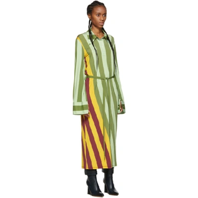 Shop Jw Anderson Multicolor Warped Stripe Print Polo Dress In 488 Malbec