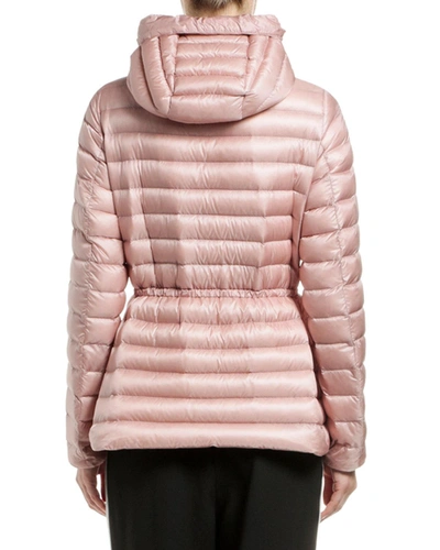 Shop Moncler Raie Horizontal Drawstring Puffer Coat In Pink