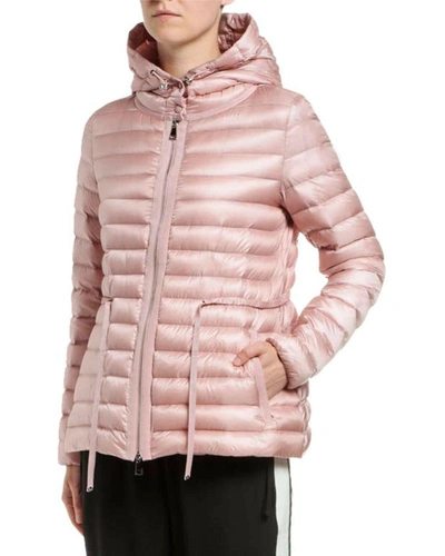 Shop Moncler Raie Horizontal Drawstring Puffer Coat In Pink