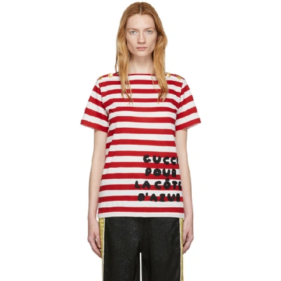 Shop Gucci Red Striped  Pour La Cote Dazur T-shirt In 9376 Red