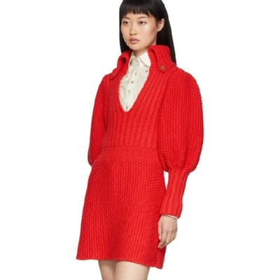 Shop Gucci Red Knit V-neck Dress In 6460 Red