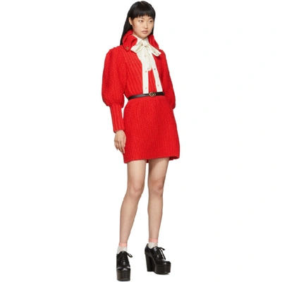 Shop Gucci Red Knit V-neck Dress In 6460 Red