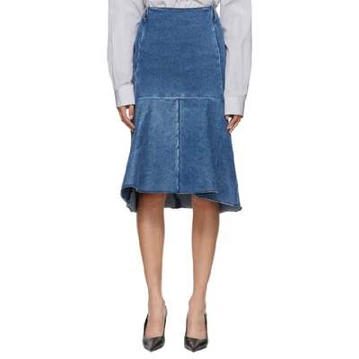 Shop Balenciaga Blue Denim Godet Skirt In 9018 Md Blu