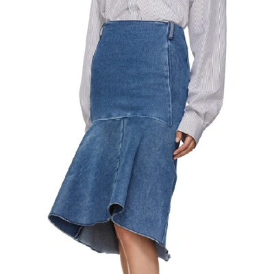Shop Balenciaga Blue Denim Godet Skirt In 9018 Md Blu
