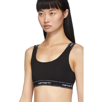 Shop Carhartt Work In Progress Black Logo Sports Bra In Black/white