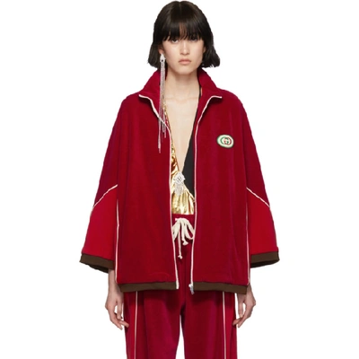 Shop Gucci Red Chenille Track Jacket In 6432 Red