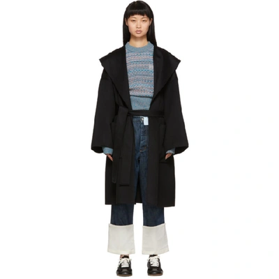 Shop Loewe Black Hooded Coat In 1100 Black