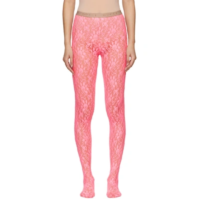 Shop Gucci Pink Lace Tights In 5800 Lt Pin