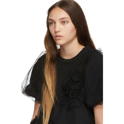 Shop Simone Rocha Pink Ruched Flowers Puff Sleeves T-shirt In Black/ Blac