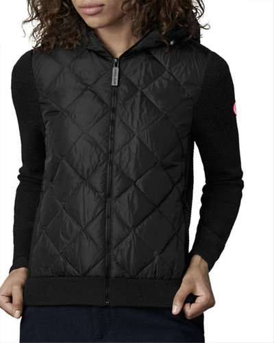 Shop Canada Goose Hybridge Quilted Knit Hoodie In Black