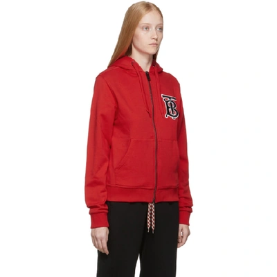 Shop Burberry Red Monogram Oversized Aubree Hoodie In Bright Red