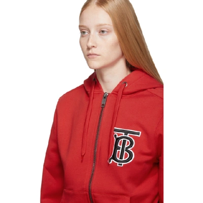 Shop Burberry Red Monogram Oversized Aubree Hoodie In Bright Red