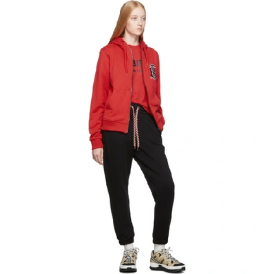 Shop Burberry Red Monogram Oversized Aubree Hoodie In Bright Red