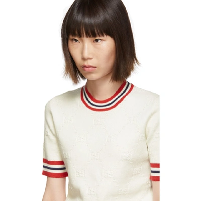 Shop Gucci Off-white Knit Gg Logo T-shirt In 9376 Ivory