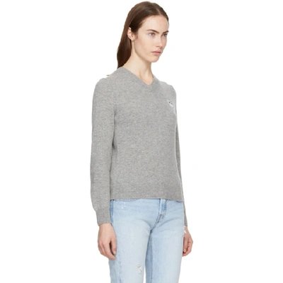 Shop Comme Des Garçons Play Grey Heart Patch V-neck Sweater In Light Grey