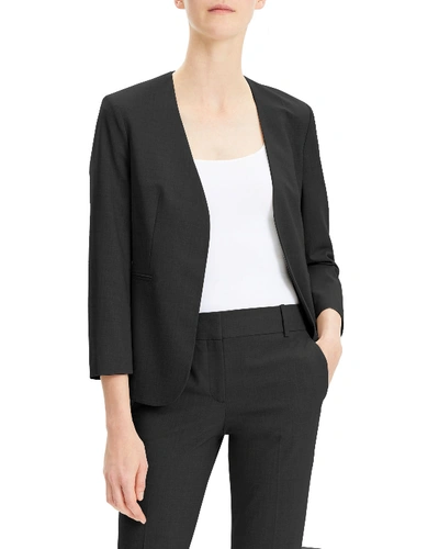 Shop Theory Lindrayia Open-front 3/4-sleeve Traceable Wool Suiting Jacket In Black