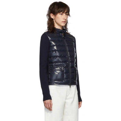 Shop Moncler Navy Down Knit Jacket In 778 Navy