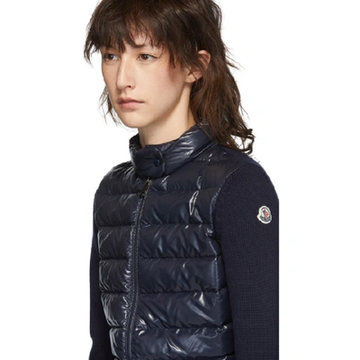Shop Moncler Navy Down Knit Jacket In 778 Navy