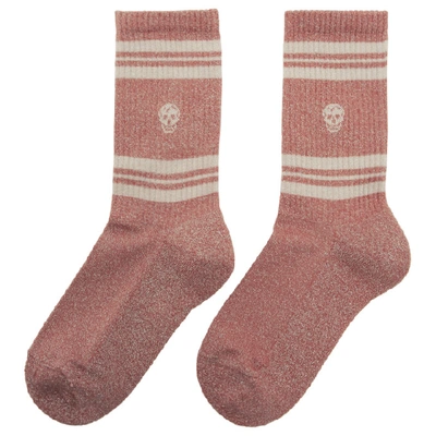 Shop Alexander Mcqueen Pink Metallic Skull Stripe Socks