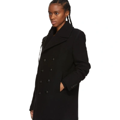 SAINT LAURENT 黑色羊毛毡经典款双排扣大衣