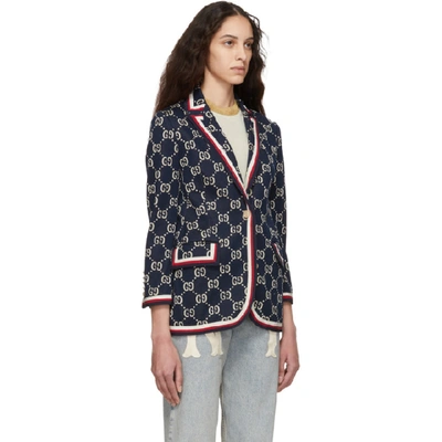 Shop Gucci Blue Gg Jacquard Blazer In 4333 Blue