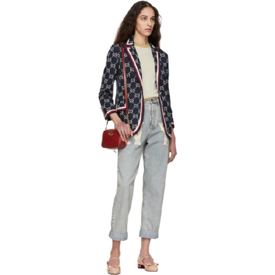 Shop Gucci Blue Gg Jacquard Blazer In 4333 Blue