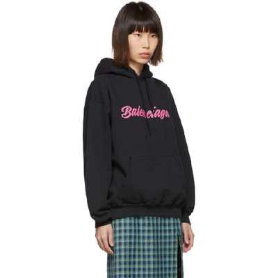 Shop Balenciaga Black And Pink Signature Hoodie In 8465 Blk Pi