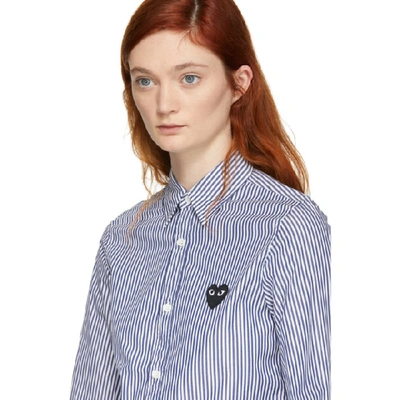 Shop Comme Des Garçons Play Blue & White Striped Heart Patch Shirt In 1 Blue