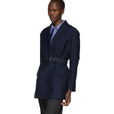 Shop Prada Navy Double-breasted Blazer