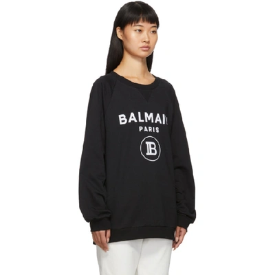 Shop Balmain Black Flocked Logo Sweatshirt In Eab Blk/wht