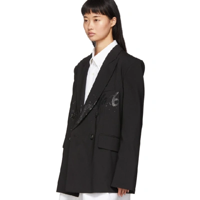 Shop Mm6 Maison Margiela Black Glitter Logo Blazer In 900 Black