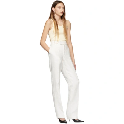 Shop Helmut Lang White Slim Linen Trousers In Natural Whi