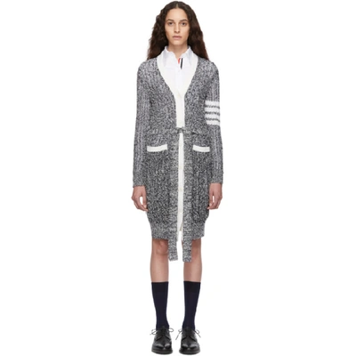 Shop Thom Browne Navy And White Open Stitch Long Cardigan In 415 Navy