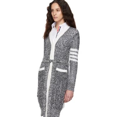 Shop Thom Browne Navy And White Open Stitch Long Cardigan In 415 Navy