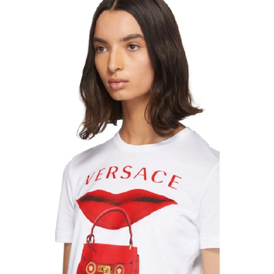 Shop Versace White Lip Bag T-shirt In A1001 White