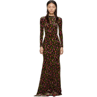 Shop Balenciaga Black Velvet Evening Long Dress In 8068 Blk Pi