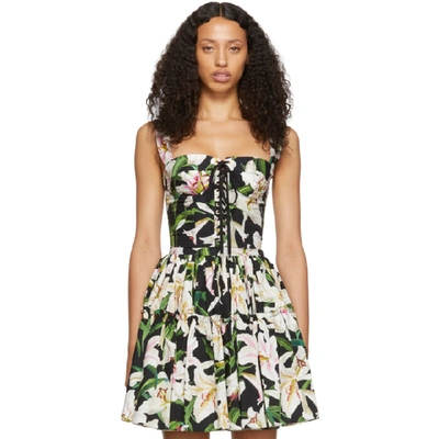 Shop Dolce & Gabbana Dolce And Gabbana Black And Green Lilium Flowers Bustier Tank Top In Hnkk8 Black