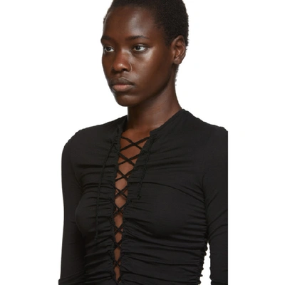 Shop Ben Taverniti Unravel Project Black Front Lace-up Long Sleeve T-shirt