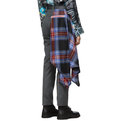 Shop Charles Jeffrey Loverboy Grey Draped Trousers In Grey Tartan