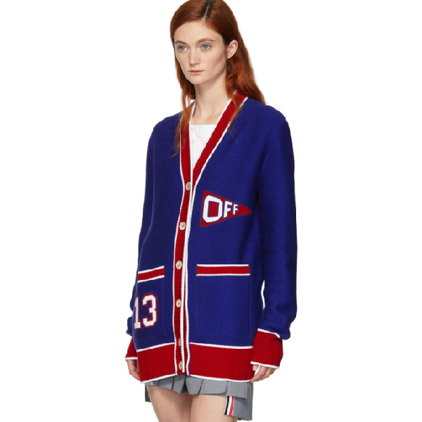 off white blue and red cardigan