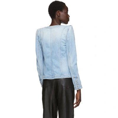 Shop Balmain Blue Collarless Denim Jacket In 6fc Blue