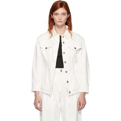 Shop Goldsign White Denim The Waisted Jacket In Pearl